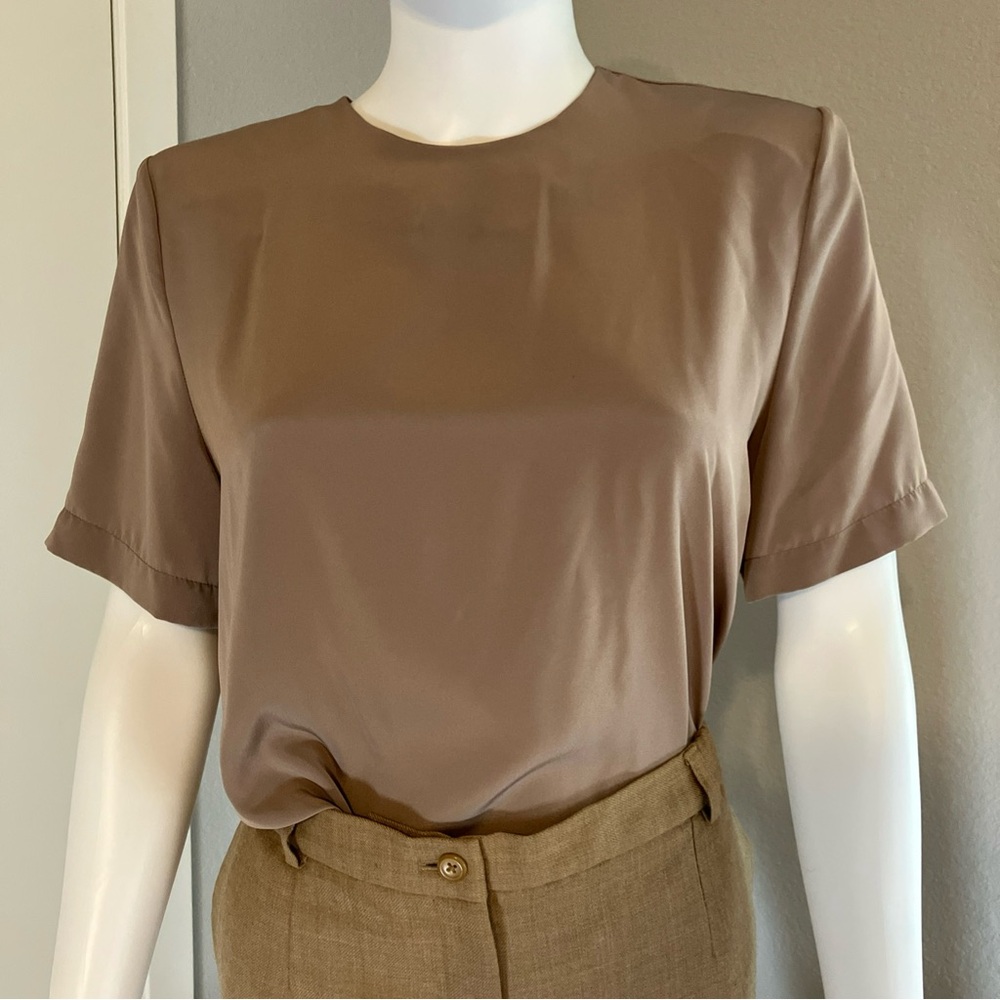 Vintage Chic Tan Short Sleeve Women's Top